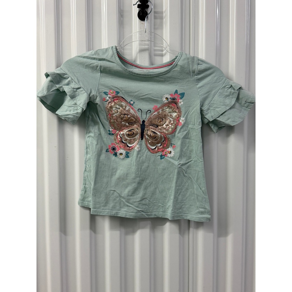 Tommy Bahama Butterfly Tee Kids Size M 7/8 Mint Green Excellent Sequin Ruffle